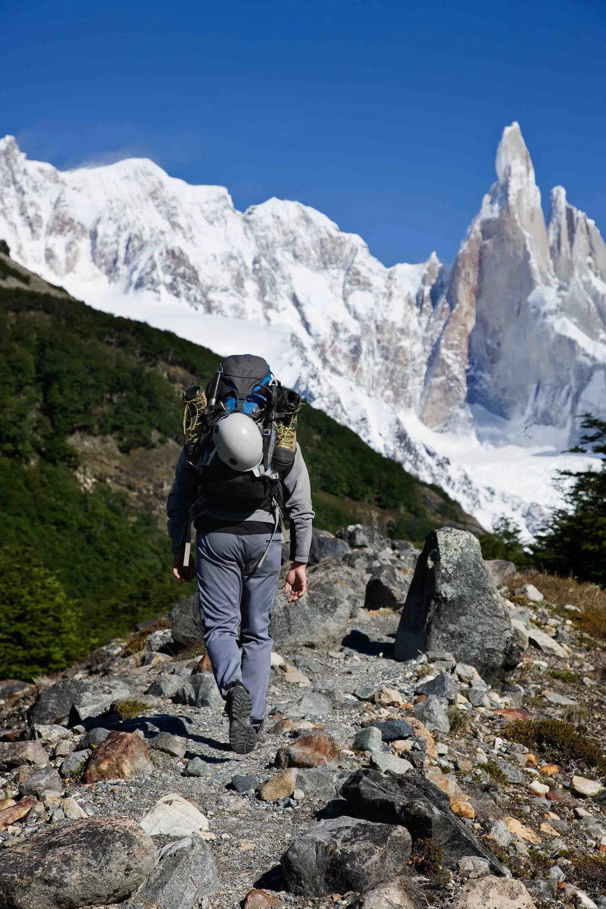 Climbing the moraine towards Cerro Torre